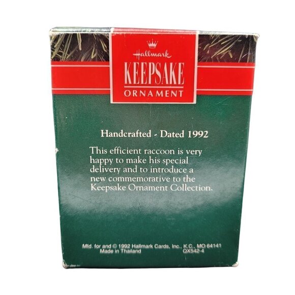 Vtg Hallmark 1992 Keepsake Ornament Secret Pal Commemorative Raccoon Mailman - Picture 7 of 7